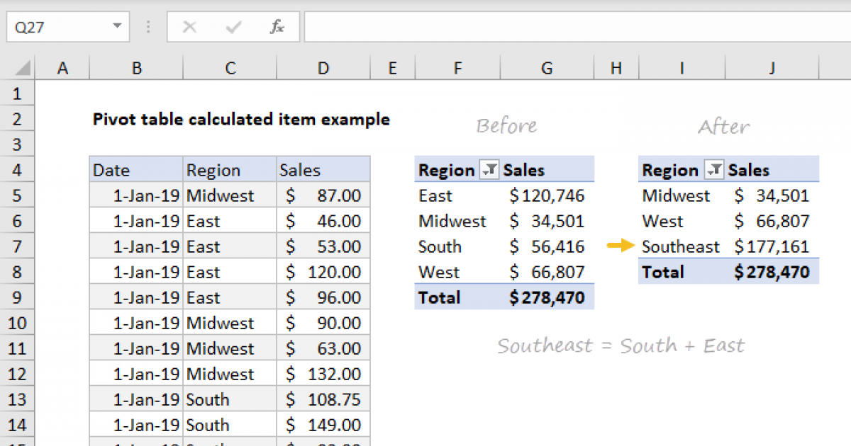 Pivot table calculated item example Exceljet